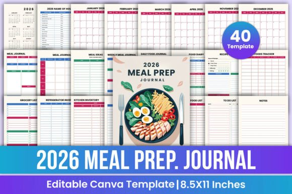 2026 Meal Prep Journal Bundle Canva Kdp