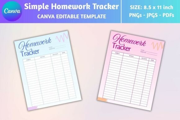 Editable 1-Page Homework Tracker: A Simple Solution for Student Organization